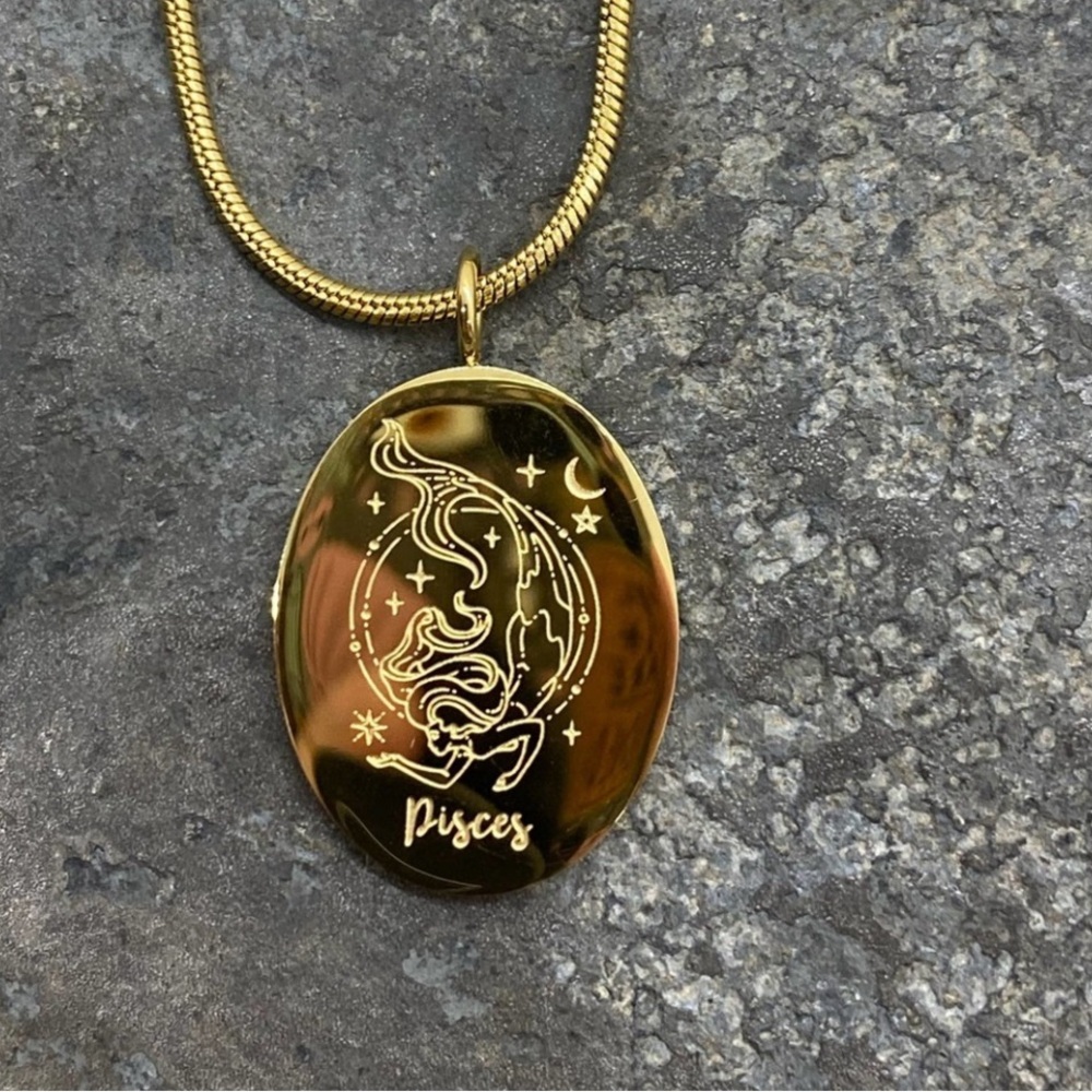 Pisces Zodiac Gold Plated Stainless Steel Pendant Necklace